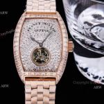 Clone Franck Muller Cintree Curvex Flying Tourbillon Watch 43mm Iced Out Rose Gold